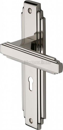 Heritage Brass Door Handle Lever Lock Astoria Design Polished Nickel finish