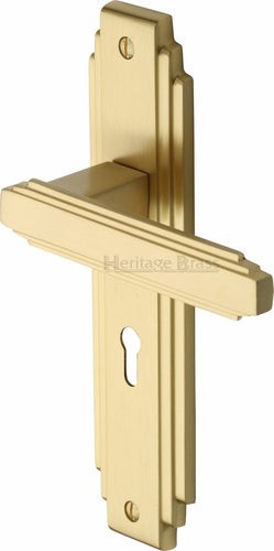 Heritage Brass Door Handle Lever Lock Astoria Design Satin Brass finish