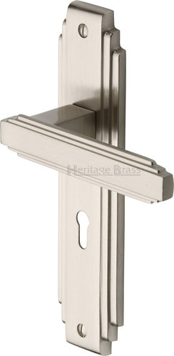 Heritage Brass Door Handle Lever Lock Astoria Design Satin Nickel finish