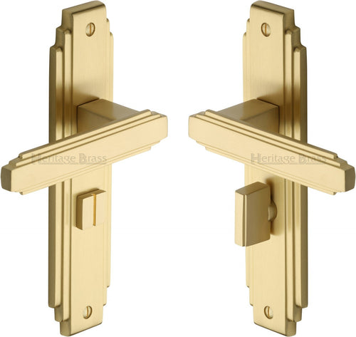Heritage Brass Door Handle for Bathroom Astoria Design Satin Brass finish