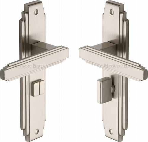 Heritage Brass Door Handle for Bathroom Astoria Design Satin Nickel finish