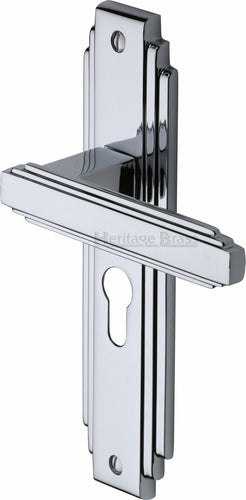 Heritage Brass Door Handle Euro Profile Astoria Design Polished Chrome finish