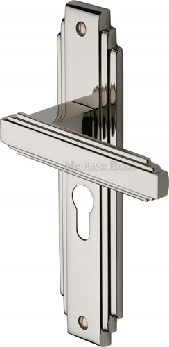 Heritage Brass Door Handle Euro Profile Astoria Design Polished Nickel finish