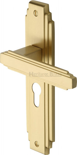 Heritage Brass Door Handle Euro Profile Astoria Design Satin Brass finish
