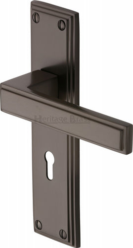 Heritage Brass Door Handle Lever Lock Atlantis Design Matt Bronze finish