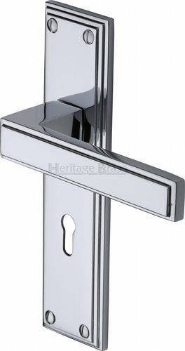 Heritage Brass Door Handle Lever Lock Atlantis Design Polished Chrome finish