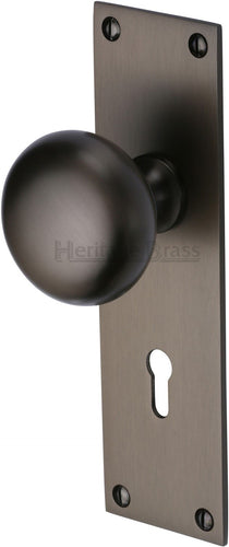 Heritage Brass Mortice Knob on Lock Plate Balmoral Design Matt Bronze finish