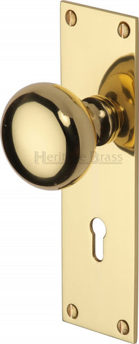Heritage Brass Mortice Knob on Lock Plate Balmoral Design Polished Brass finish