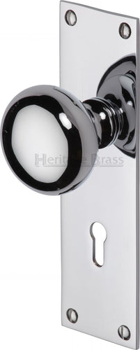 Heritage Brass Mortice Knob on Lock Plate Balmoral Design Polished Chrome finish