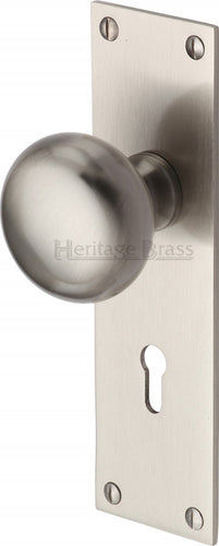 Heritage Brass Mortice Knob on Lock Plate Balmoral Design Satin Nickel finish