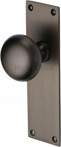 Heritage Brass Mortice Knob on Latch Plate Balmoral Design Matt Bronze finish