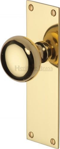 Heritage Brass Mortice Knob on Latch Plate Balmoral Design Polished Brass finish