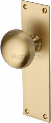 Heritage Brass Mortice Knob on Latch Plate Balmoral Design Satin Brass finish