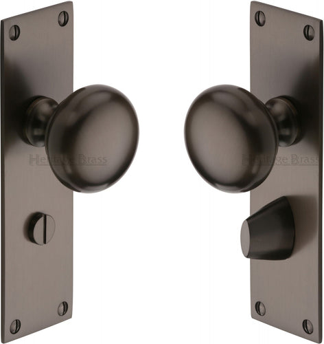 Heritage Brass Mortice Knob on Bathroom Plate Balmoral Design Matt Bronze finish