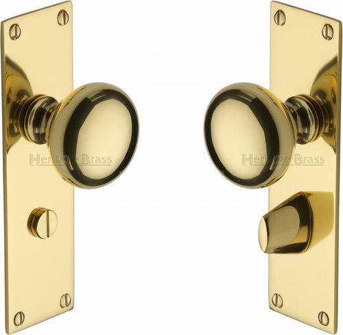 Heritage Brass Mortice Knob on Bathroom Plate Balmoral Design Polished Brass finish