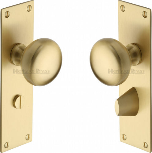 Heritage Brass Mortice Knob on Bathroom Plate Balmoral Design Satin Brass finish