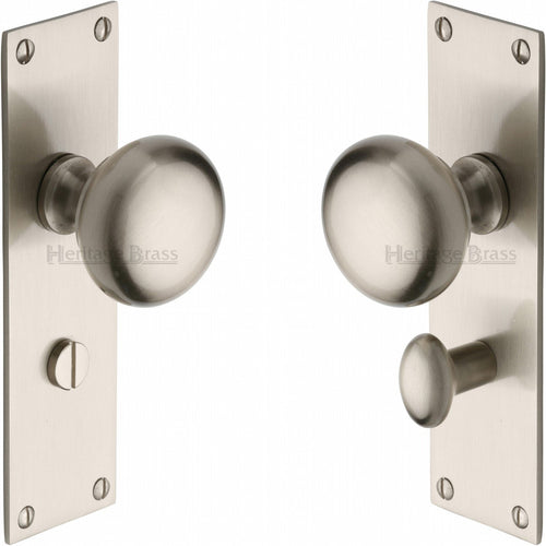 Heritage Brass Mortice Knob on Bathroom Plate Balmoral Design Satin Nickel finish
