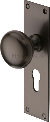 Heritage Brass Mortice Knob on Euro Profile Plate Balmoral Design Matt Bronze finish