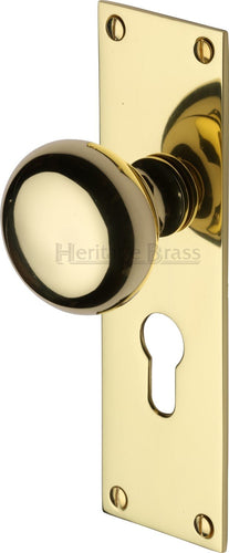 Heritage Brass Mortice Knob on Euro Profile Plate Balmoral Design Polished Brass finish