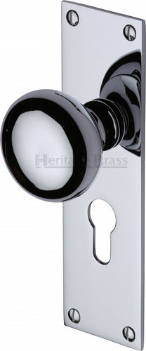 Heritage Brass Mortice Knob on Euro Profile Plate Balmoral Design Polished Chrome finish