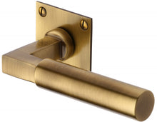 Load image into Gallery viewer, Heritage Brass Door Handle Lever Latch on Square Rose Bauhaus Design