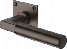 Load image into Gallery viewer, Heritage Brass Door Handle Lever Latch on Square Rose Bauhaus Design