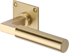 Load image into Gallery viewer, Heritage Brass Door Handle Lever Latch on Square Rose Bauhaus Design