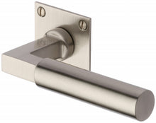 Load image into Gallery viewer, Heritage Brass Door Handle Lever Latch on Square Rose Bauhaus Design