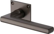 Load image into Gallery viewer, Heritage Brass Door Handle Lever Latch on Square Rose Trident Design