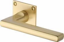Load image into Gallery viewer, Heritage Brass Door Handle Lever Latch on Square Rose Trident Design