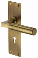 Load image into Gallery viewer, Heritage Brass Door Handle Lever Lock Bauhaus Design