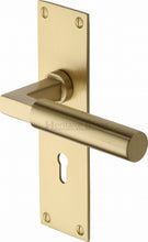 Load image into Gallery viewer, Heritage Brass Door Handle Lever Lock Bauhaus Design