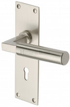 Load image into Gallery viewer, Heritage Brass Door Handle Lever Lock Bauhaus Design