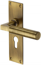 Load image into Gallery viewer, Heritage Brass Door Handle for Euro Profile Plate Bauhaus Design