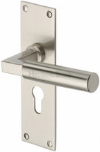 Load image into Gallery viewer, Heritage Brass Door Handle for Euro Profile Plate Bauhaus Design