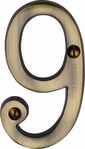 Heritage Brass Numeral 9 Face Fix 76mm (3