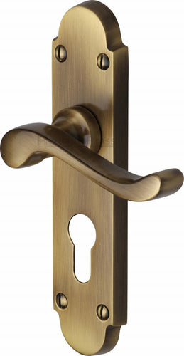 Heritage Brass Door Handle for Euro Profile Plate Savoy Design