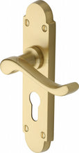 Load image into Gallery viewer, Heritage Brass Door Handle for Euro Profile Plate Savoy Design