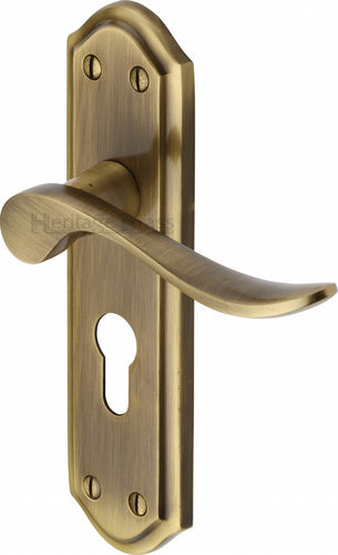 Heritage Brass Door Handle for Euro Profile Plate Sandown Design