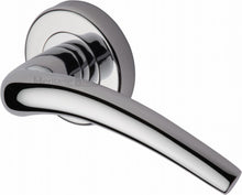 Load image into Gallery viewer, Heritage Brass Door Handle Lever Latch on Round Rose Wing Design