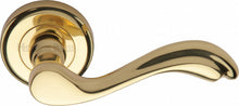 Load image into Gallery viewer, Heritage Brass Door Handle Lever Latch on Round Rose Lisboa Design