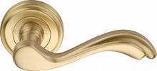 Load image into Gallery viewer, Heritage Brass Door Handle Lever Latch on Round Rose Lisboa Design