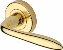 Load image into Gallery viewer, Heritage Brass Door Handle Lever Latch on Round Rose Sutton Design