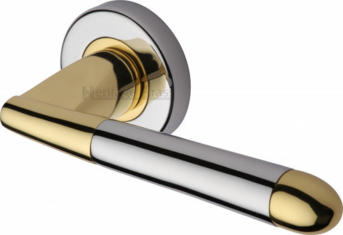 Heritage Brass Door Handle Lever Latch on Round Rose Turin Design