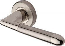 Load image into Gallery viewer, Heritage Brass Door Handle Lever Latch on Round Rose Turin Design