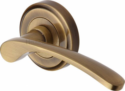 Heritage Brass Door Handle Lever Latch on Round Rose Sophia Design