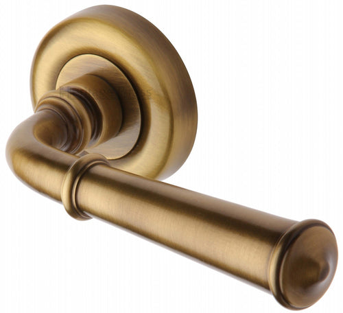 Heritage Brass Door Handle Lever Latch on Round Rose Colonial Design