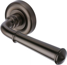 Load image into Gallery viewer, Heritage Brass Door Handle Lever Latch on Round Rose Colonial Design