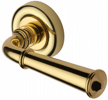 Load image into Gallery viewer, Heritage Brass Door Handle Lever Latch on Round Rose Colonial Design
