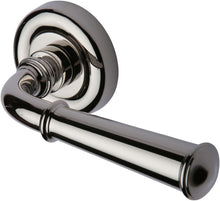 Load image into Gallery viewer, Heritage Brass Door Handle Lever Latch on Round Rose Colonial Design